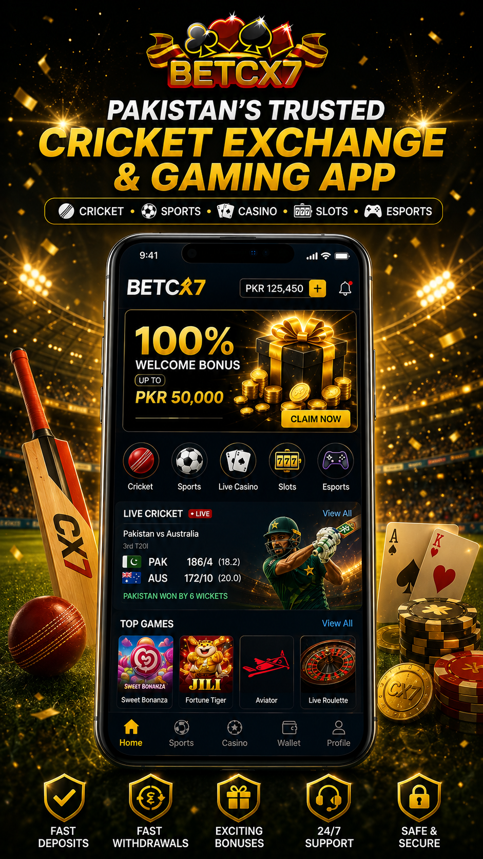 BetCX7 promotional app screenshot